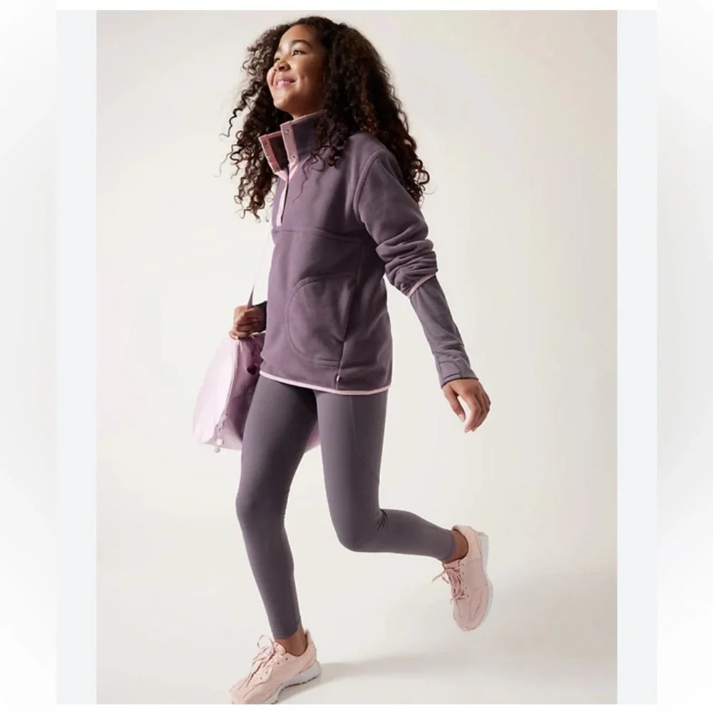 Athleta Girl Cold Snap Sweatshirt Dusty Dusk Violet Light Pink Buttons Pullover